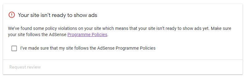 AdSense screenshot showing “some” policy violations