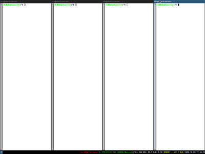 Four terminal windows laid out in columns.