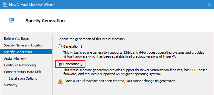 New virtual machine - generation 2