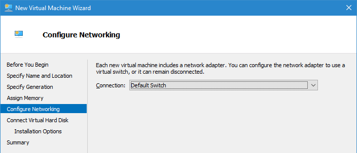 New virtual machine - configure networking