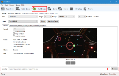 Choosing an output location, then click 'Encode'.